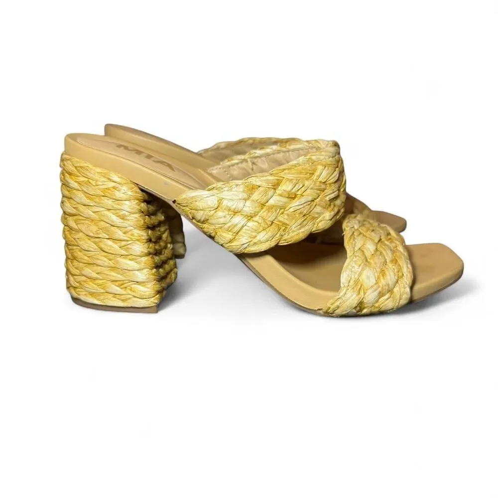 MIA Felicity Natural Raffia Braided Double Band Heel Slip On Sandal Size 7